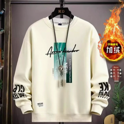 秋冬季男士圆领卫衣加绒加厚保暖青少...